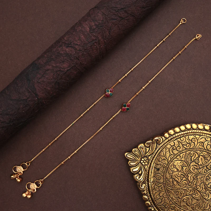 Antique Gold Anklets - Small Diamond Flower